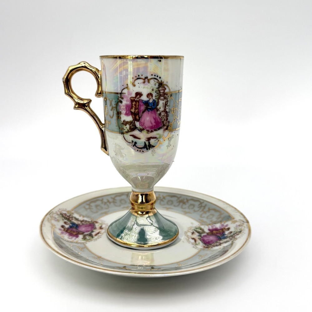 Vintage Pandora Products Japan Lusterware Demitasse Cup Saucer Courting Couple